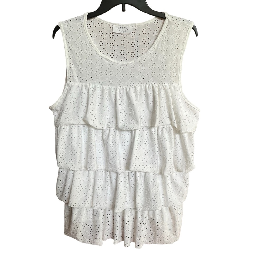 Janette Plus USA White Eyelet Ruffle Sleeveless Tank Top